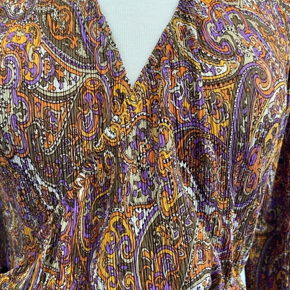 Mango Paisley Print Midi Sheath Dress Plunge Neckline Medium Boho Wrap - Picture 8 of 8